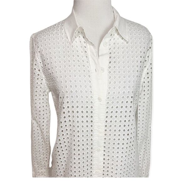 Equipement Femme Classic White Perforated Cotton Button Down Blouse Size XS - Picture 10 of 10
